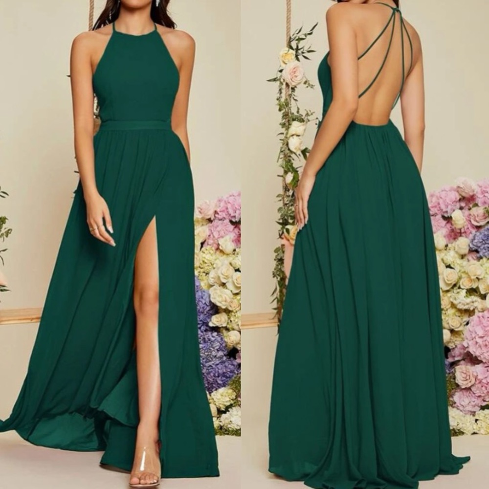 Luxe green open back maxi dress